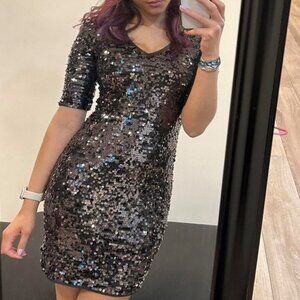 BCBGmaxazria Sequin Black pewter  Dress medium
